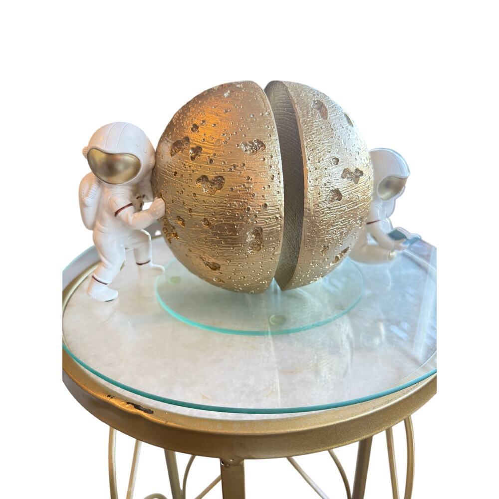 Astronaut Moon Bookends Gold Resin Space Decor Modern Cosmic Shelf Decor